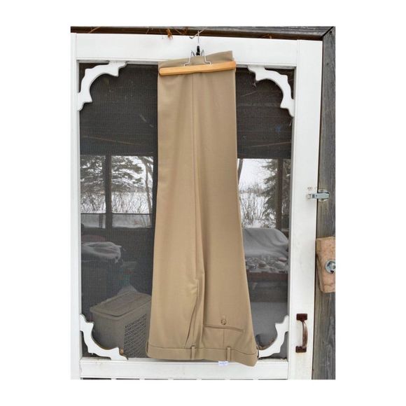 Lands' End Traditional Fit Trousers Flat Front Tan 100% Cotton Cuffed Sz 37 - Picture 2 of 6